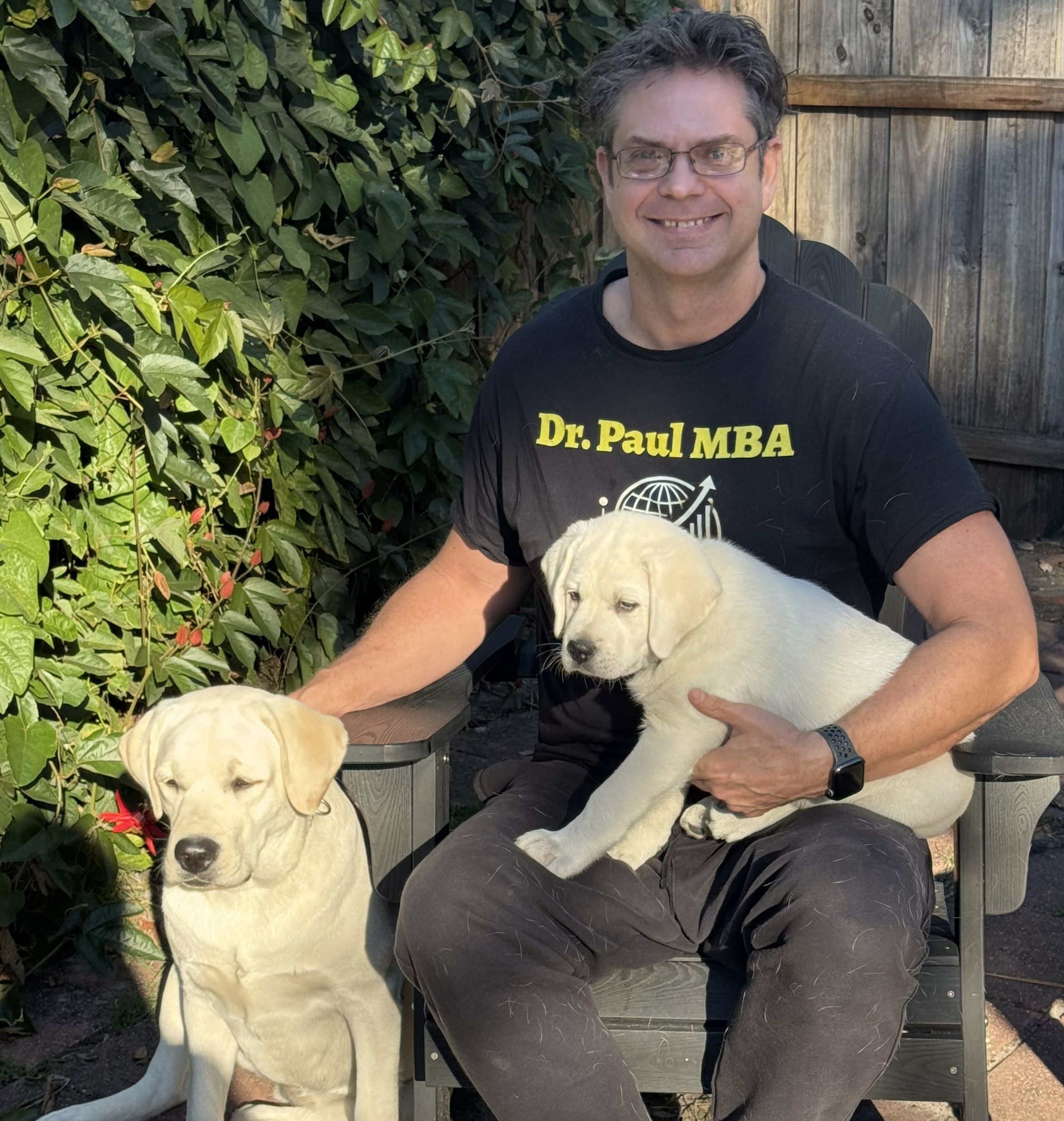 Dr. Paul Borosky with Louie as a puppy and Luna, Labrador puppies for sale in Florida, Borosky Labradors Sanford FL